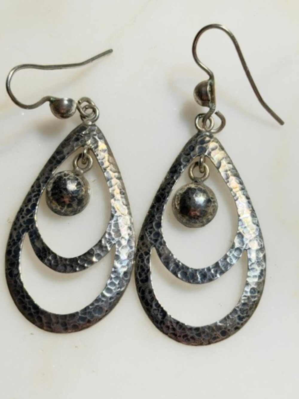 Vintage Authentic VOGT Southwestern/Mex Sterling Hammered Teardrop Earrings